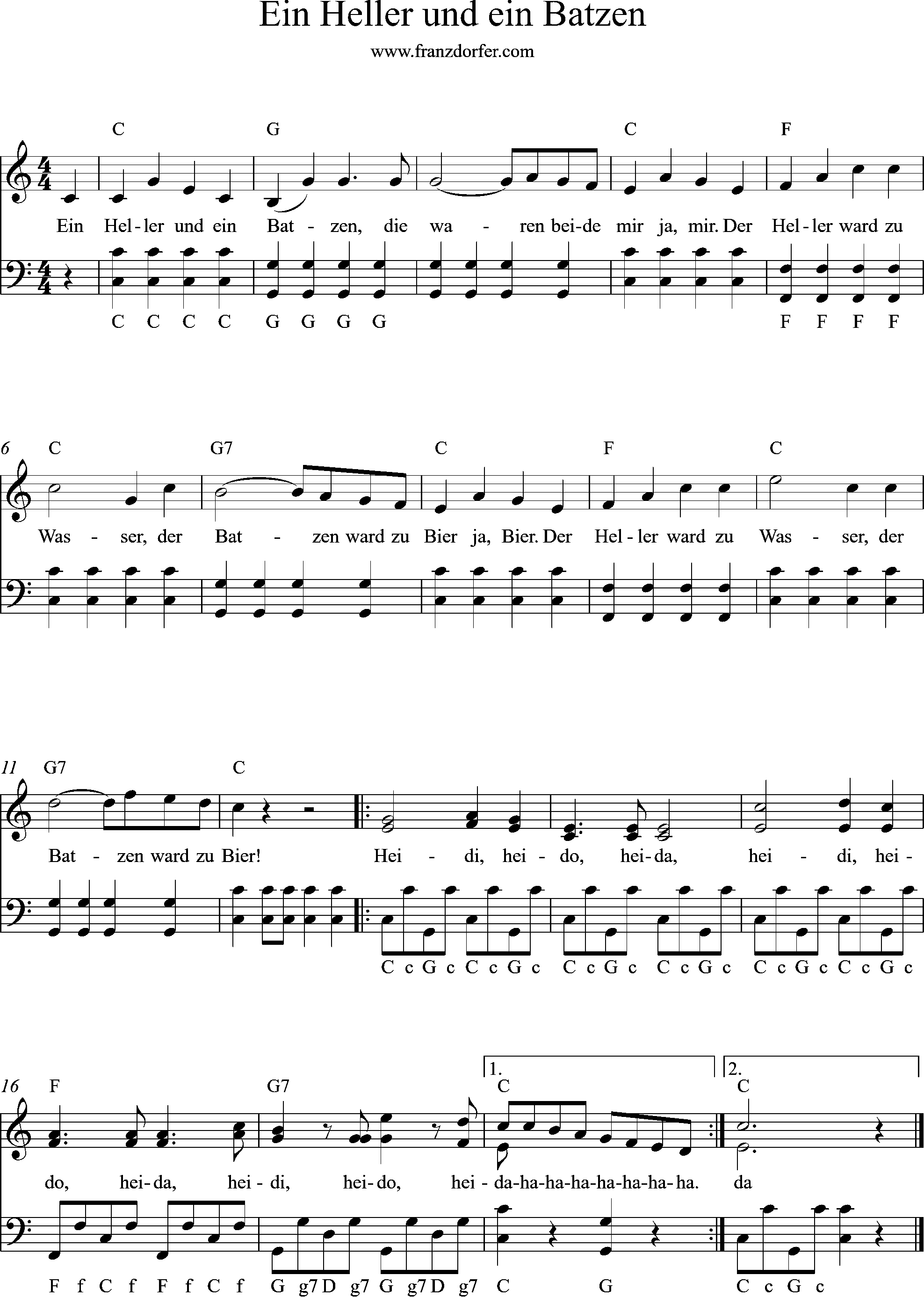 Akkordeonnoten -C-Dur , ein heller und ein Batzen